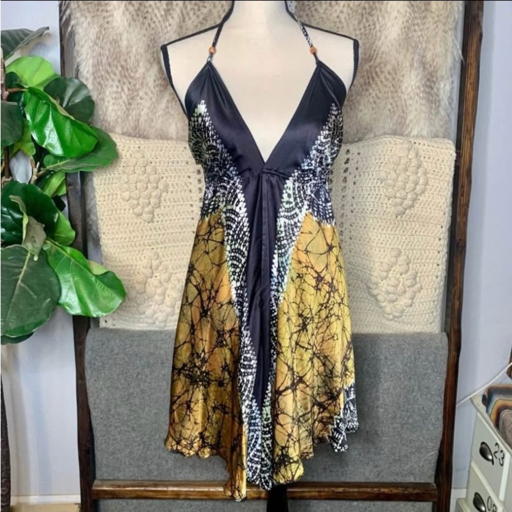 American made Vintage Dress Monarch butterfly silk halter